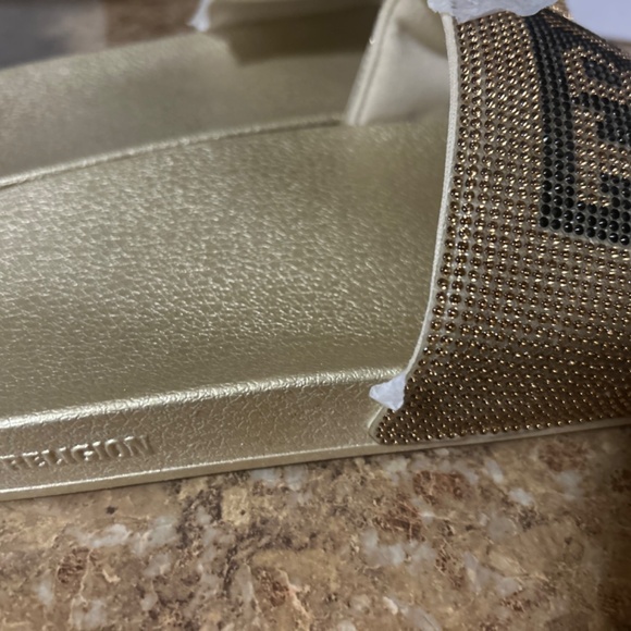 True Religion Bedazzled Gold Slides - Picture 3 of 6